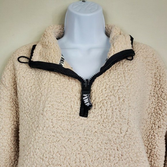Victorias Secret Pink Womens Pullover Sherpa Sweater Beige Size M - Picture 2 of 12